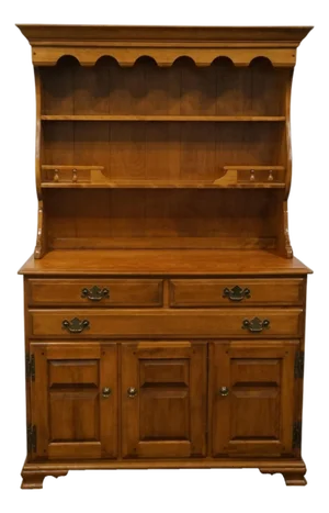 Temple Stuart Solid Hard Rock Maple Colonial Early American 44" Buffet W. Display Hutch - Rockport Finish