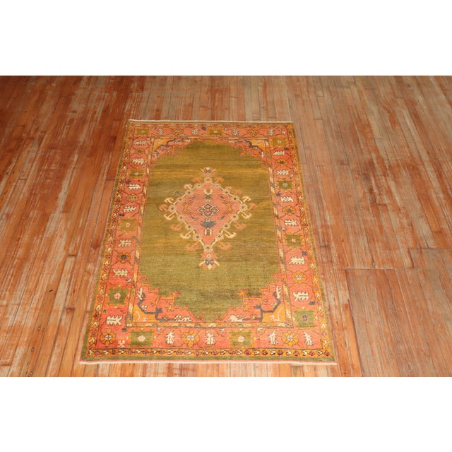 Rustic Antique Zabihi Collection Green Turkish Oushak Rug - 4' x 6'5" For Sale - Image 3 of 7