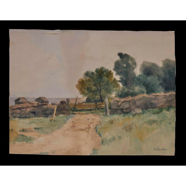 Watercolor Landscape Painting Signed by American Artist J.H. Twachtman (1853-1902) Unframed 10" x 13.25"