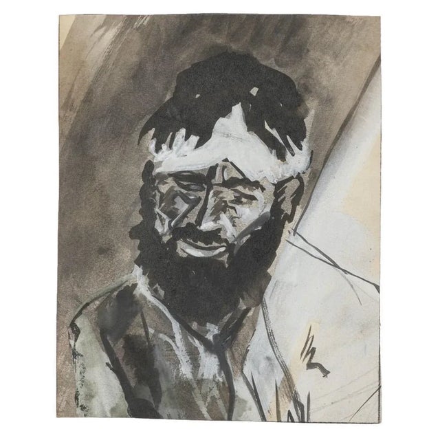 Portrait'' is an original tempera drawing on paper by Anonymous Artist of XX Century. In excellent condition: as good as...