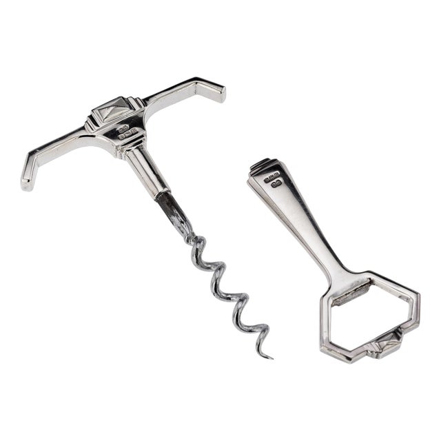 20th Century English Silver Wine Corkscrew & Bottle Opener, 1941, Set of 2 For Sale
