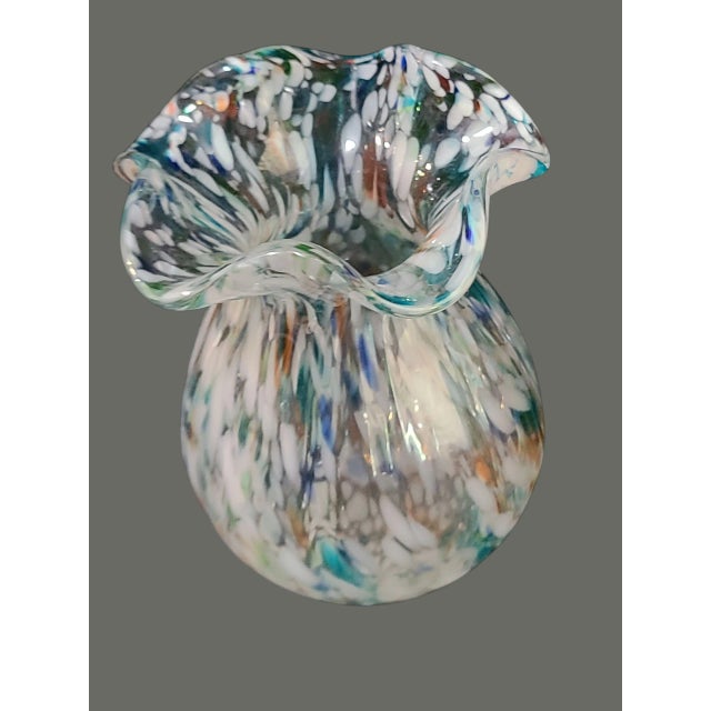 Vintage Attributed Murano Art Glass Ruffled Top Confetti Multi Color Vase For Sale - Image 4 of 7