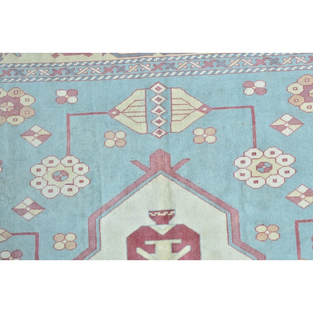 Sky Blue Baby Blue Overdyed Area Hand Knotted Area Rug For Sale - Image 8 of 11