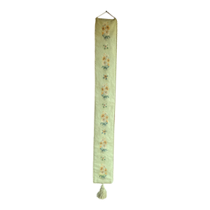 Vintage Celadon Green Floral Needlepoint Bell Pull With Tassel 70" Long
