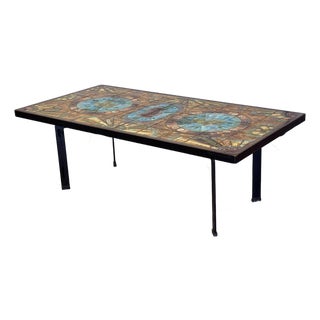 Vintage XL Coffee Table by Knud Michel With Metal Frame and Tiles For Sale