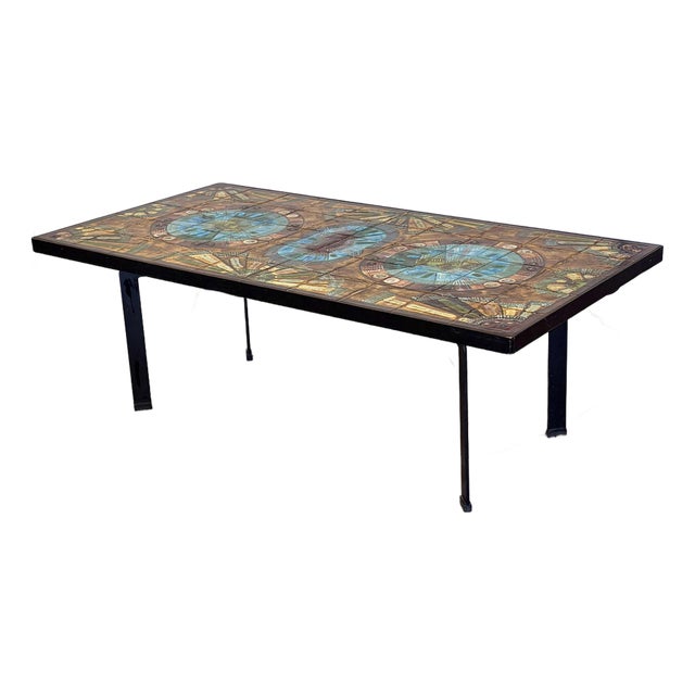 Vintage XL Coffee Table by Knud Michel With Metal Frame and Tiles For Sale