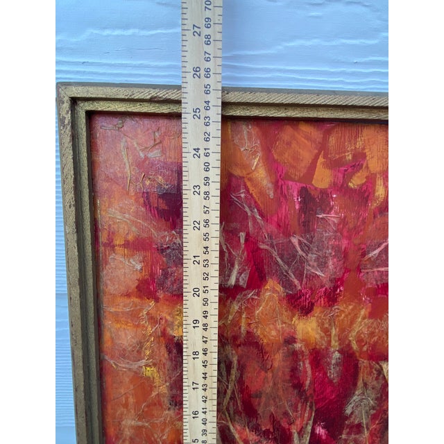 Vintage Mid-Century Modern Textural Red & Orange Abstract Mixed Media Collage Painting by Barnes For Sale - Image 11 of 12