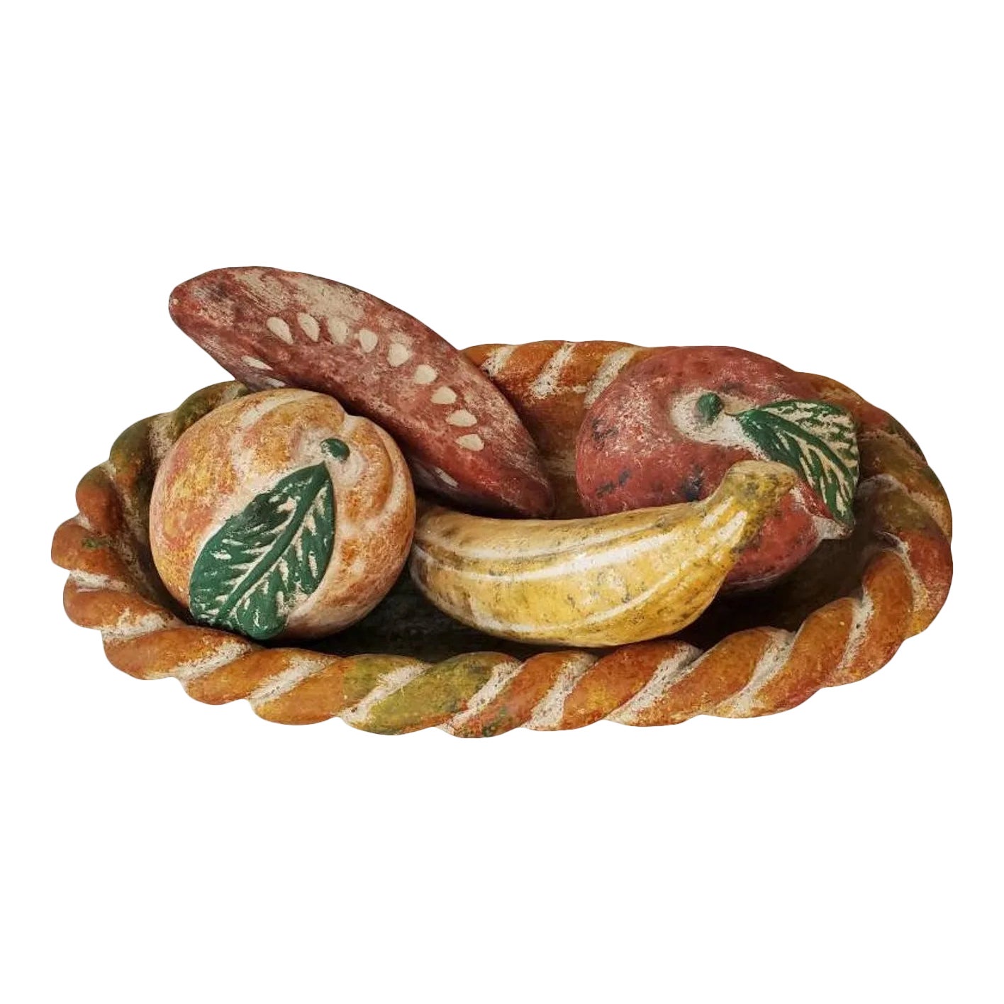 MidCentury Modern Hand Painted Terracotta Fruit Bowl Centerpiece