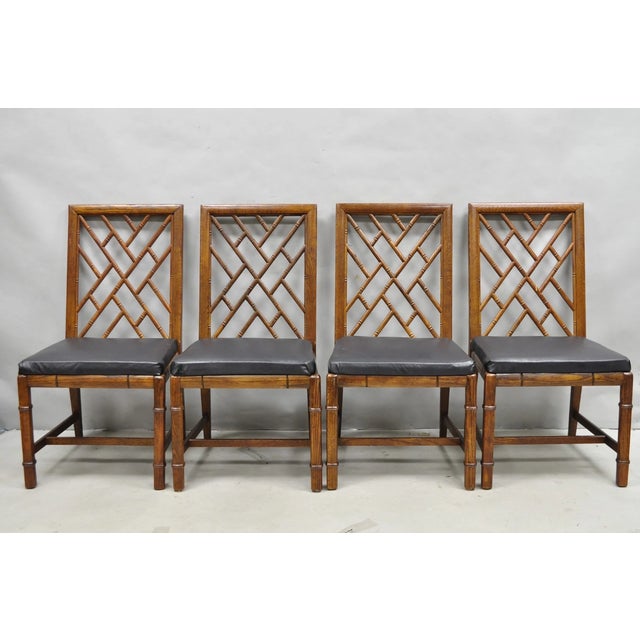 Vintage Hollywood Regency Faux Bamboo Lattice Dining Chair by Century - Set of 4 For Sale - Image 15 of 15