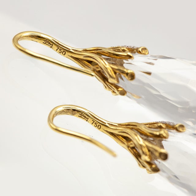 Michael Aram 18k Yellow Gold Diamond and Rock Crystal Drop Earrings- 2 Pieces For Sale - Image 10 of 12