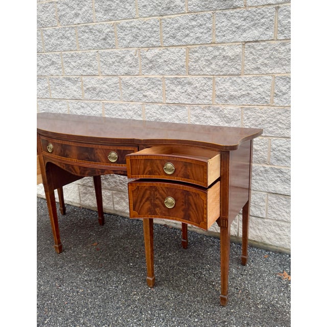 Wood Large Vintage Federal Style Mahogany Sideboard Buffet With Tapered Legs and Original Brass Hardware For Sale - Image 7 of 12