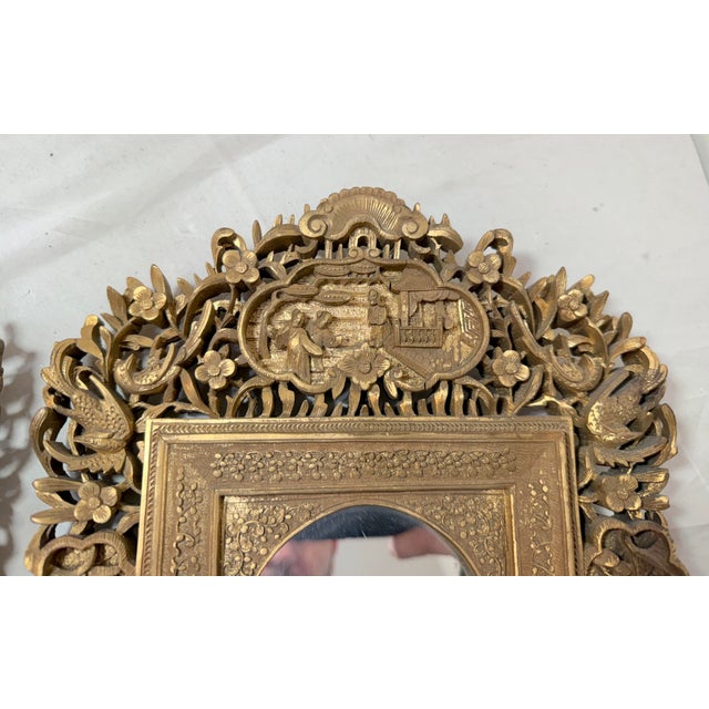 Pair of Antique Ornate Hand Carved Chinese Gilt Wooden Wood Wall Mirrors Frames For Sale In New York - Image 6 of 15
