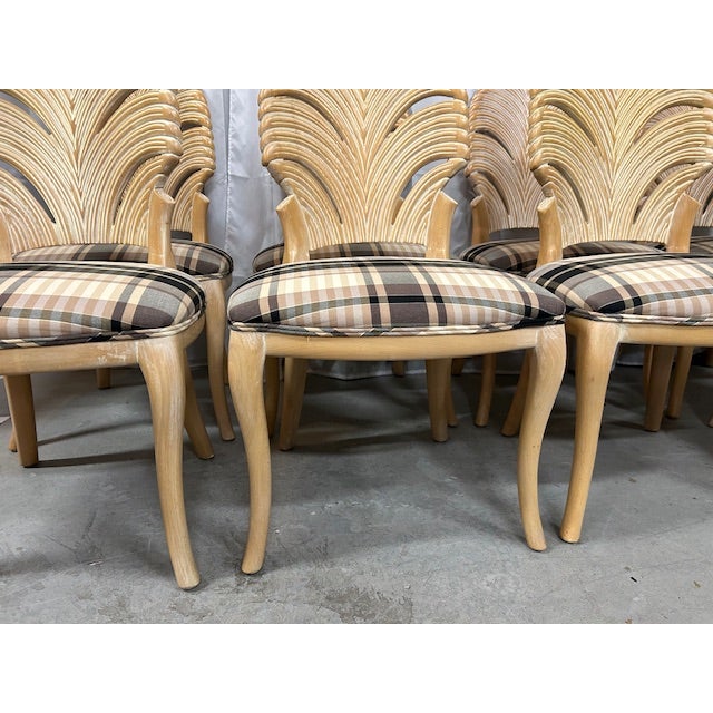 Tan Late 20th Century Wood Carved Palm Frond Leaf Chairs, Set of 6 For Sale - Image 8 of 12