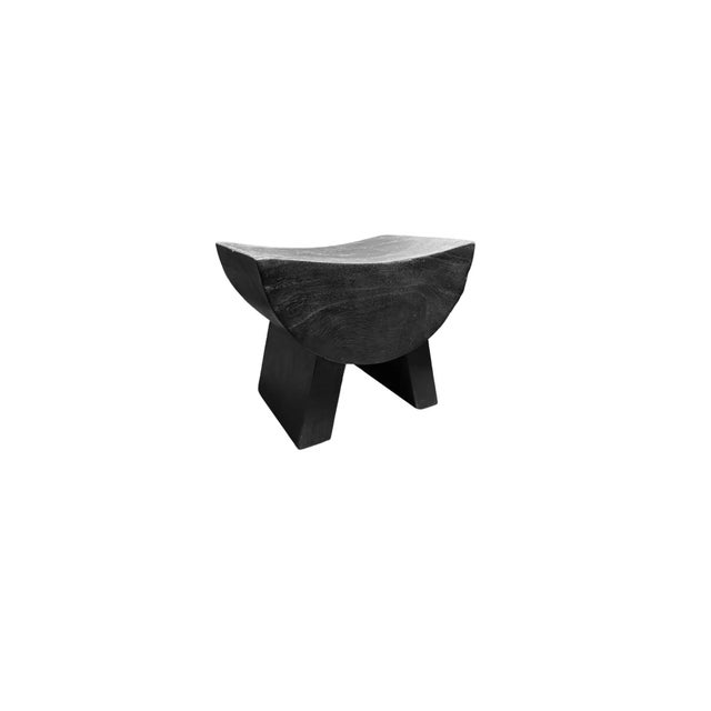 Contemporary Sculptural Stool With Curved Seat Suar Wood, Burnt Finish, Modern Organic For Sale - Image 3 of 5
