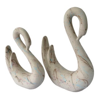 Postmodern Multi Colored Ceramic Swan Sculptures - Set of 2 For Sale