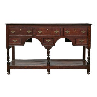 Late Georgian Oak 19th Century Dresser Base with Chippendale Brass Hardware For Sale