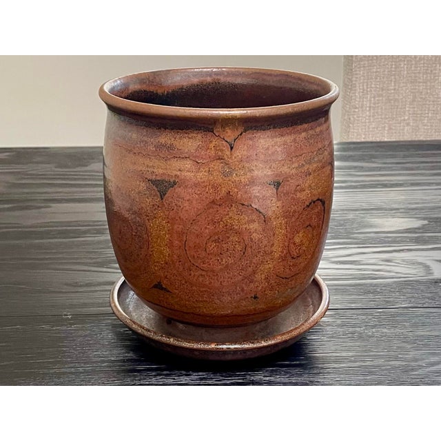 Mid-Century Modern 1970s Wishon-Harrell Signed California Stoneware Planter - 2 Pc. For Sale - Image 3 of 7