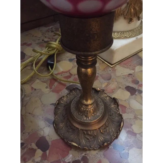 Metal 20th C. French Ruby and Opaline Bronze Lamps For Sale - Image 7 of 9