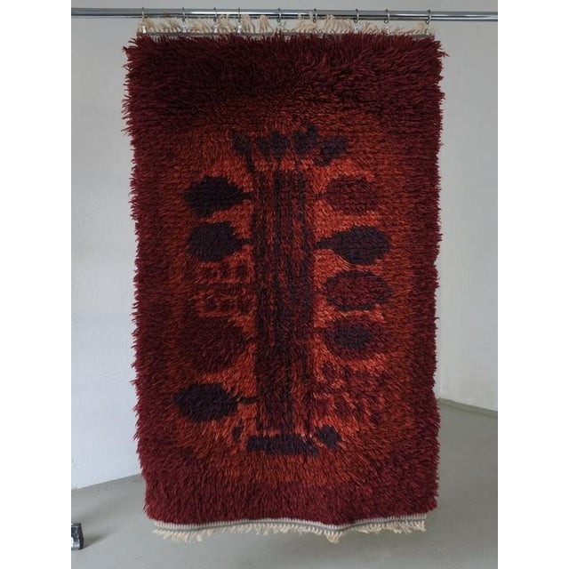 Vintage Swedish Red Wool Rya Rug, 1960s For Sale - Image 4 of 4