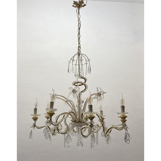 Crystal Beaded Murano Flower Chandelier, 1940s For Sale - Image 16 of 16