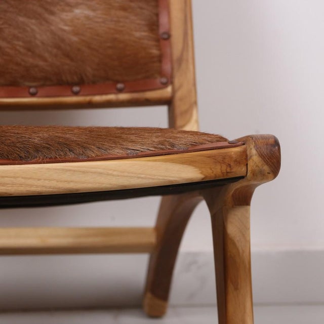 Lara Natural Teak and Genuine Leather Chair For Sale - Image 6 of 11