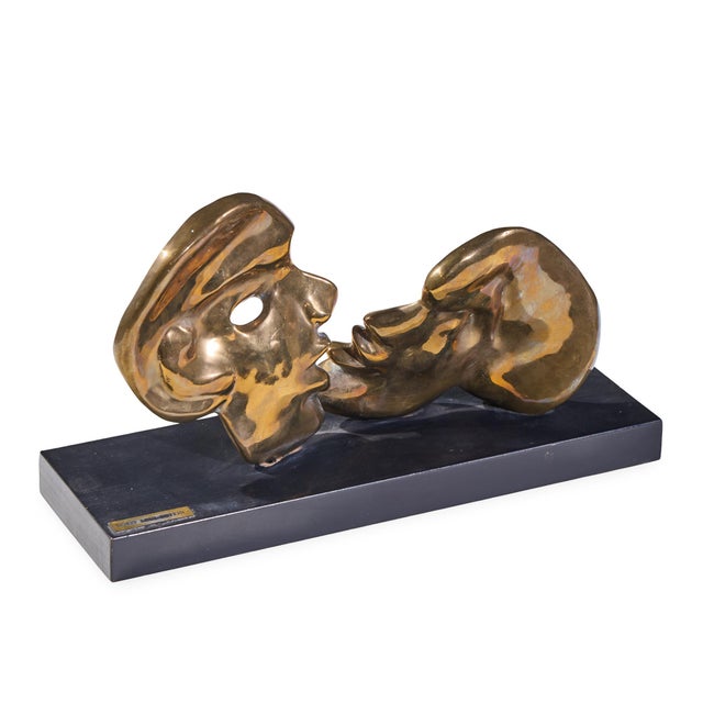 Metal Dorit Levinstein Israeli Two Heads Bronze Sculpture For Sale - Image 7 of 7