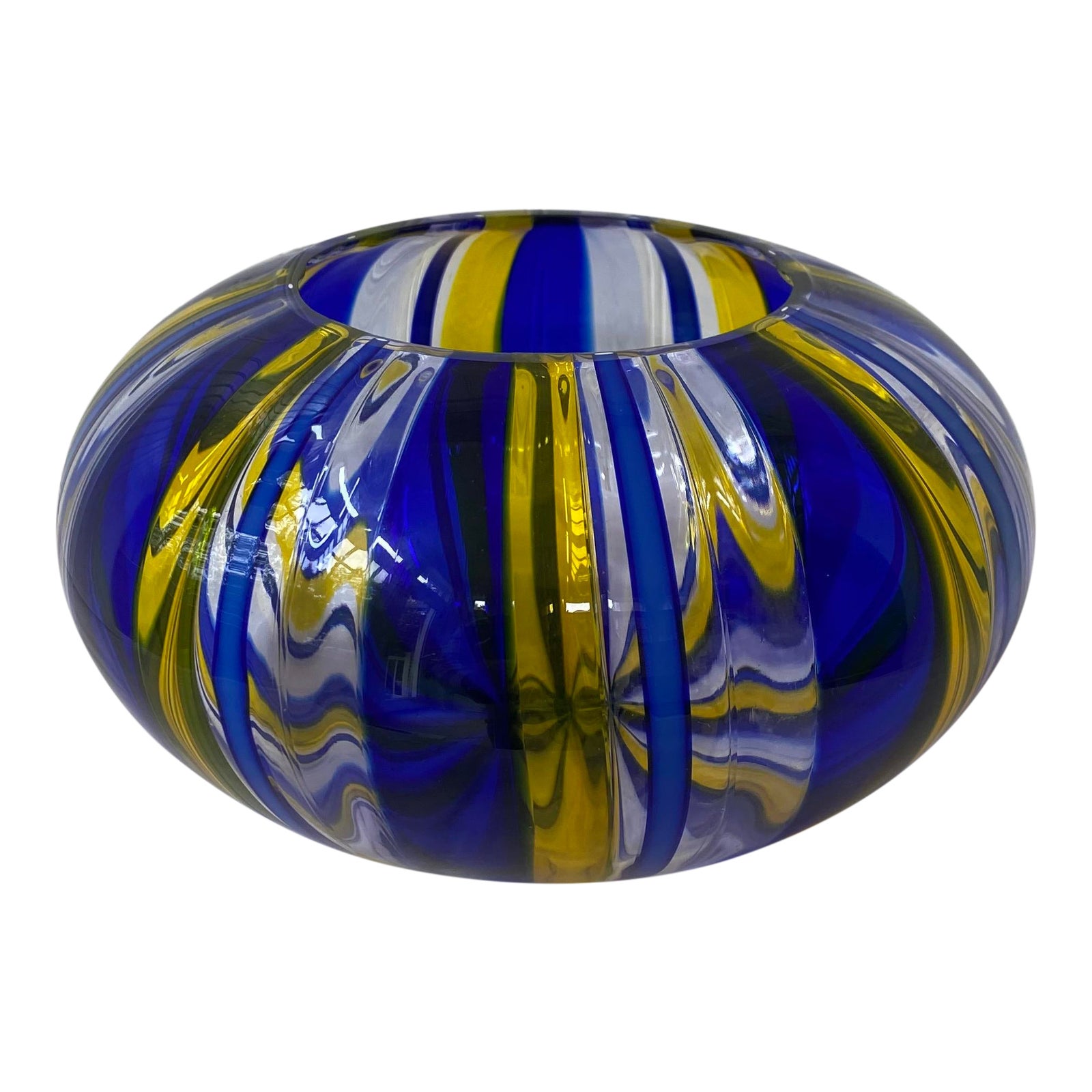 Estate Sent Murano Blue and Yellow Decorative Centerpiece Bowl Chairish