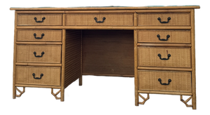 Vintage Coastal Bamboo & Rattan Campaign Desk in the Manner of Henry Link