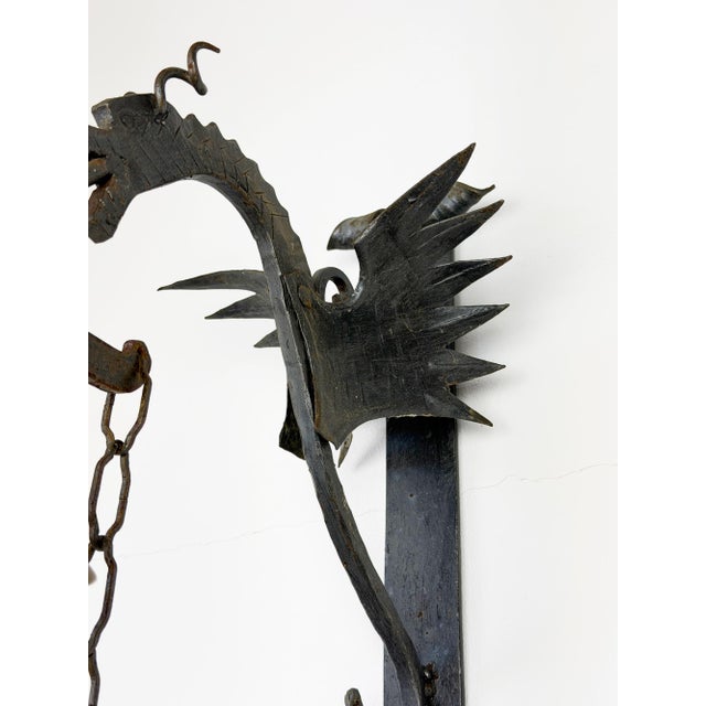 Metal Vintage Gothic Style Wrought Iron Wall-Mounted Dragon Doorbell, 1950s For Sale - Image 7 of 15