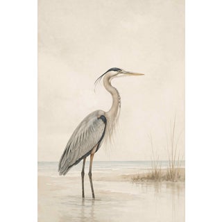 Great Blue Heron Coastal Study, Minimalist Bird Wall Art Print, 32" X 48" For Sale