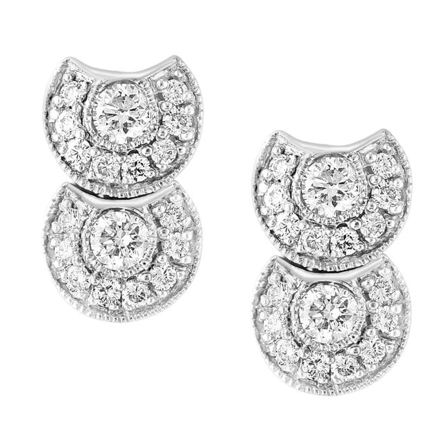 1 Carat, Cluster Stud Earrings 14 Karat White Gold Post Back, Great Value For Sale - Image 17 of 18