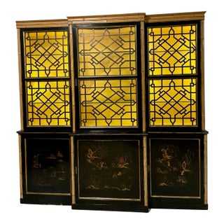Chinoiserie Lacquer Decorated Breakfront Cabinet, Antique/Vintage, Circa 1880s For Sale