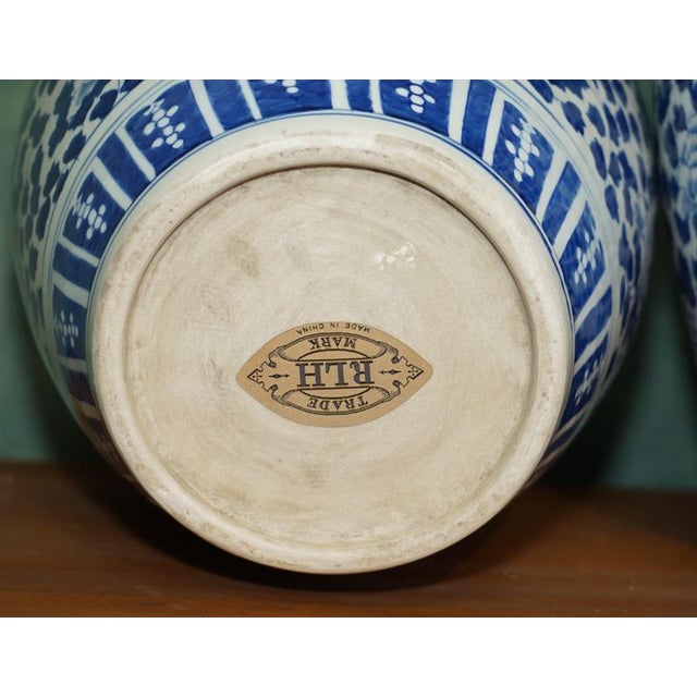 Large Chinese Style Blue and White Temple Jars from Ralph Lauren, Set of 2 For Sale - Image 12 of 18