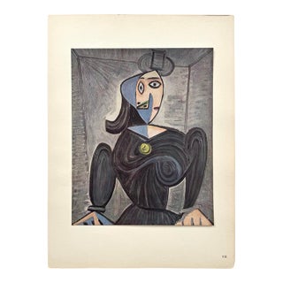 Vintage Pablo Picasso Limited Edition Print Femme en Costume Noir (Woman in Black Dress or Buste De Femme en Noir) 1950 Cubist Portrait For Sale
