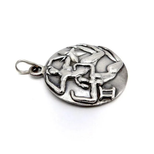 Circa 1950 Margot De Taxco Zodiac Sterling Silver Gemini Pendant Medallion For Sale - Image 4 of 5