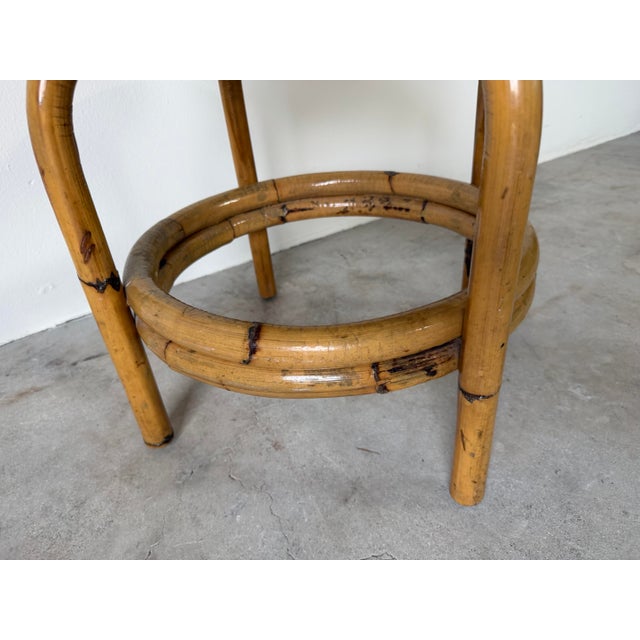 1980s Vintage Coastal Bamboo & Woven Wicker Round Ottoman For Sale - Image 5 of 12
