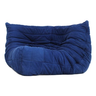 Blue Leather Corner Armchair by Michel Ducaroy for Ligne Roset, 1990s For Sale