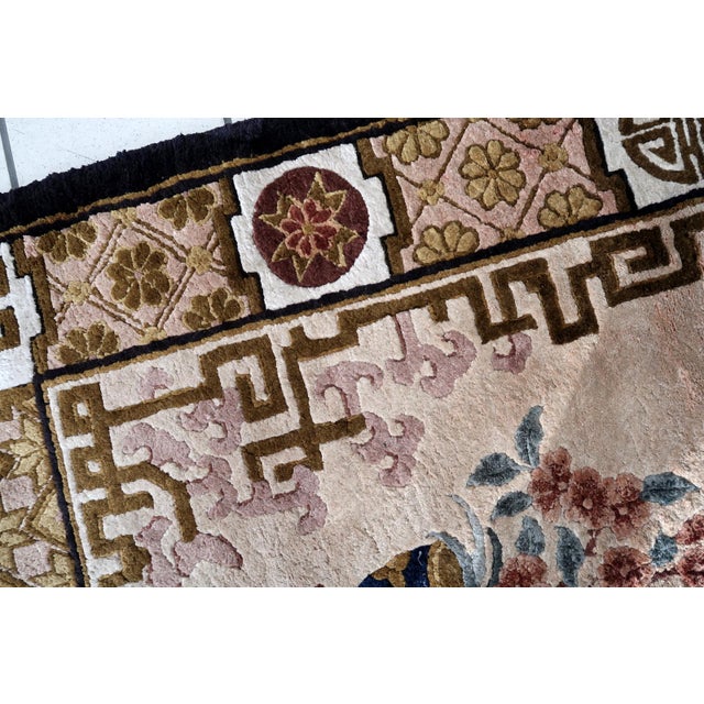 Handmade Vintage Art Deco Chinese Silk Rug 2.9' X 5' (90cm X 154cm), 1960s For Sale - Image 4 of 11