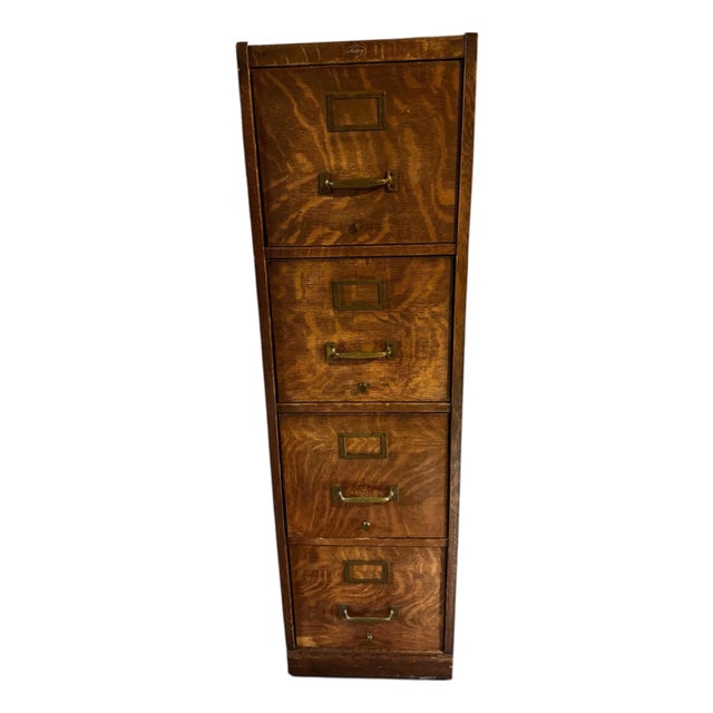 Antique Macey 4 Drawer Tiger Oak Filing Cabinet For Sale