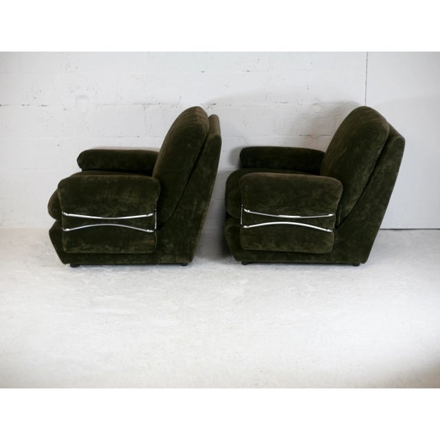 Set of Space Age Armchairs in Brown Velvet and Steel, France, 1970s For Sale - Image 12 of 18