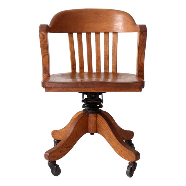 Antique Gunlock Banker's Swivel Desk Chair For Sale