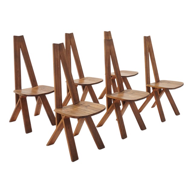 Vintage S45 Chlacc Dining Chairs by Pierre Chapo, 1970s, Set of 6 For Sale
