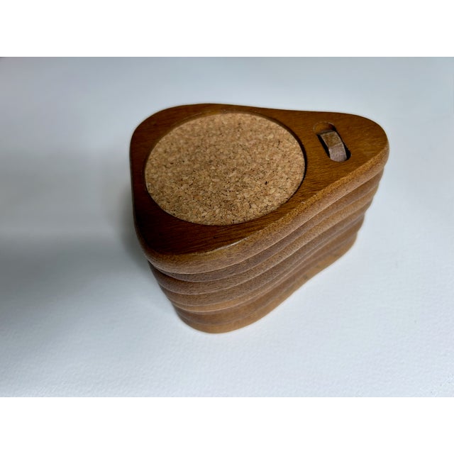 Mid-Century Modern Mid 20th Century Scandinavian Teak & Cork Coasters With Stand - 8 pcs For Sale - Image 3 of 14