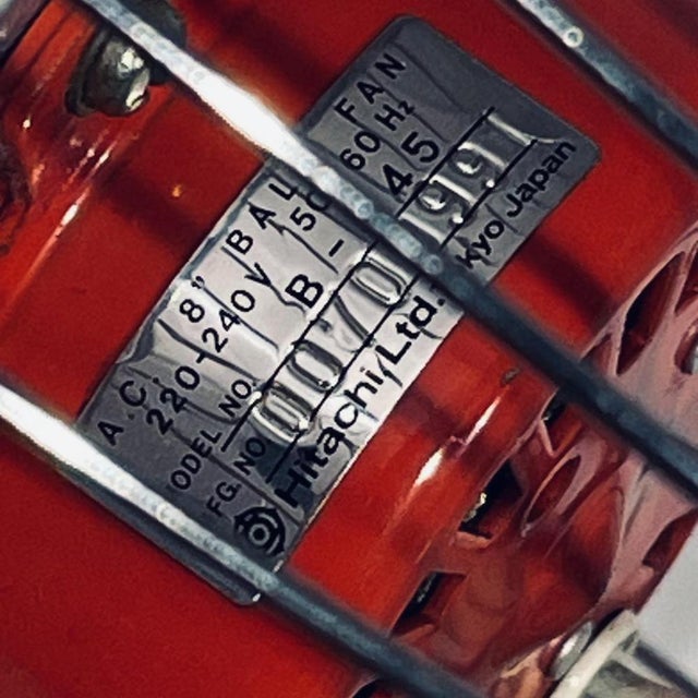 Metal B-45 Fan with Chrome-Plated Steel Spherical Structures and Red Polycarbonate Blades from Hitachi, Japan, 1970s For Sale - Image 7 of 13