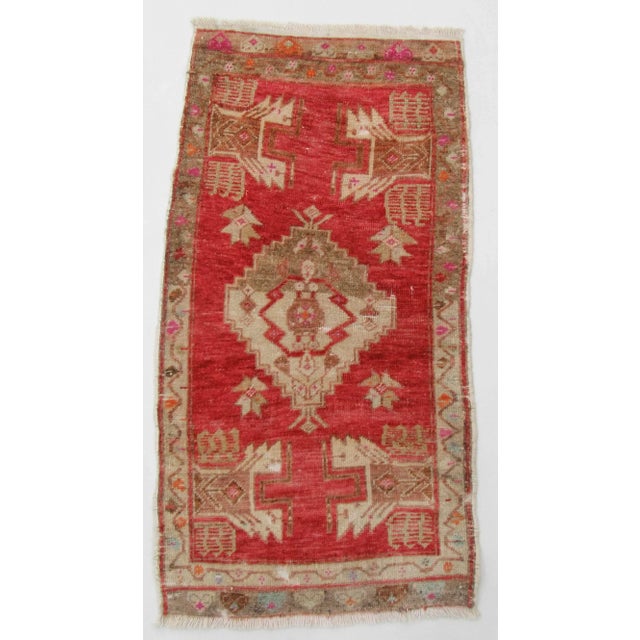 Vintage Red Mini Turkish Rug For Sale - Image 4 of 4
