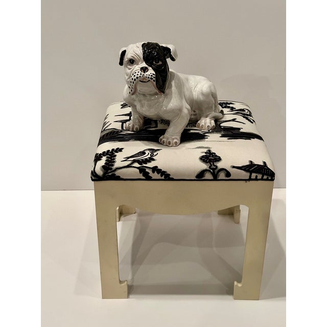 Eye catching and adorable large glazed terracotta bulldog sculpture, hand made in Italy.