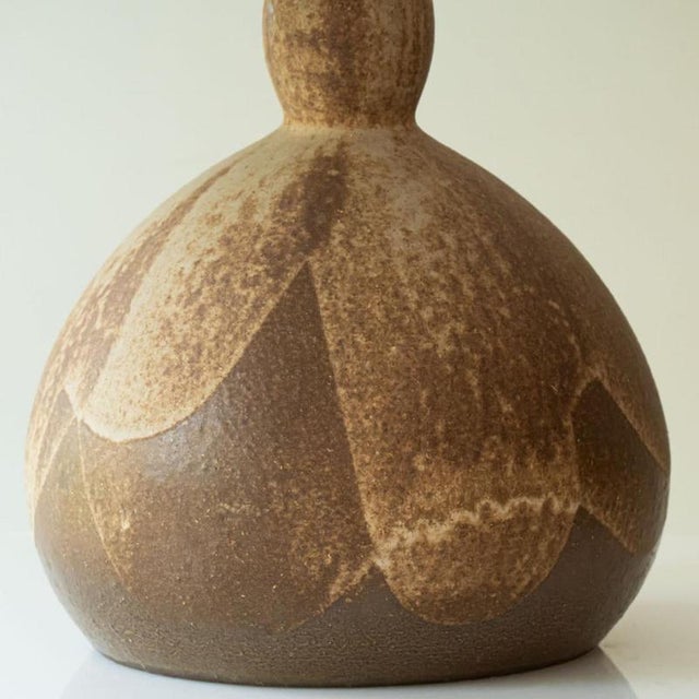 Brown Ceramic Table Lamp with Lampshade attributed to R. Houben, 1970s For Sale - Image 3 of 7