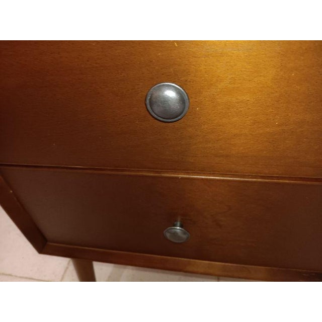 Rubber Mid Century Modern Nightstand Rubber Wood Legs Brown Two Drawer For Sale - Image 7 of 7