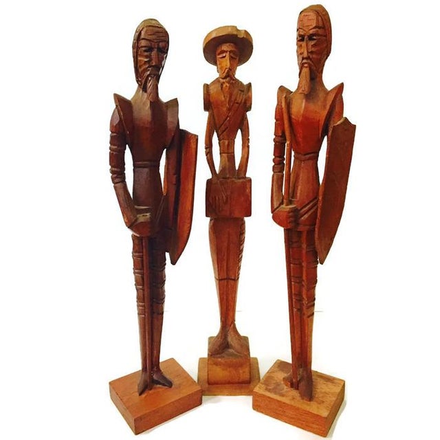 Mid Century Wood Carved Don Quixote Statues Set of 3 Chairish