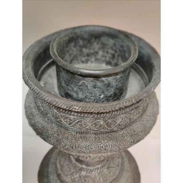 Maitland - Smith Vintage Maitland - Smith Bronze and Marble Hurricane Candle Holder ~ a Pair For Sale - Image 4 of 11
